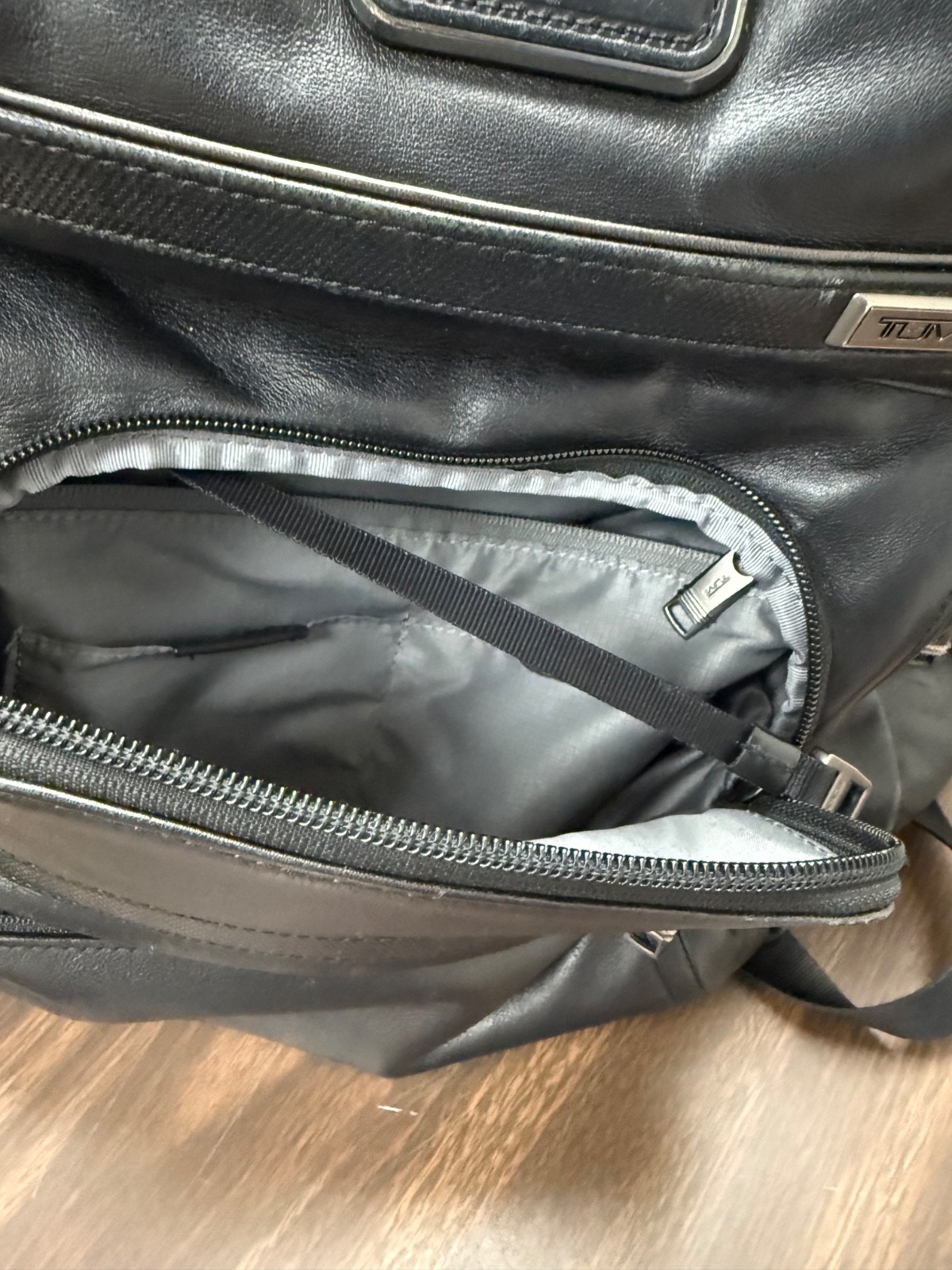 TUMI Alpha 3 Leather Brief Pack Backpack Black Leather