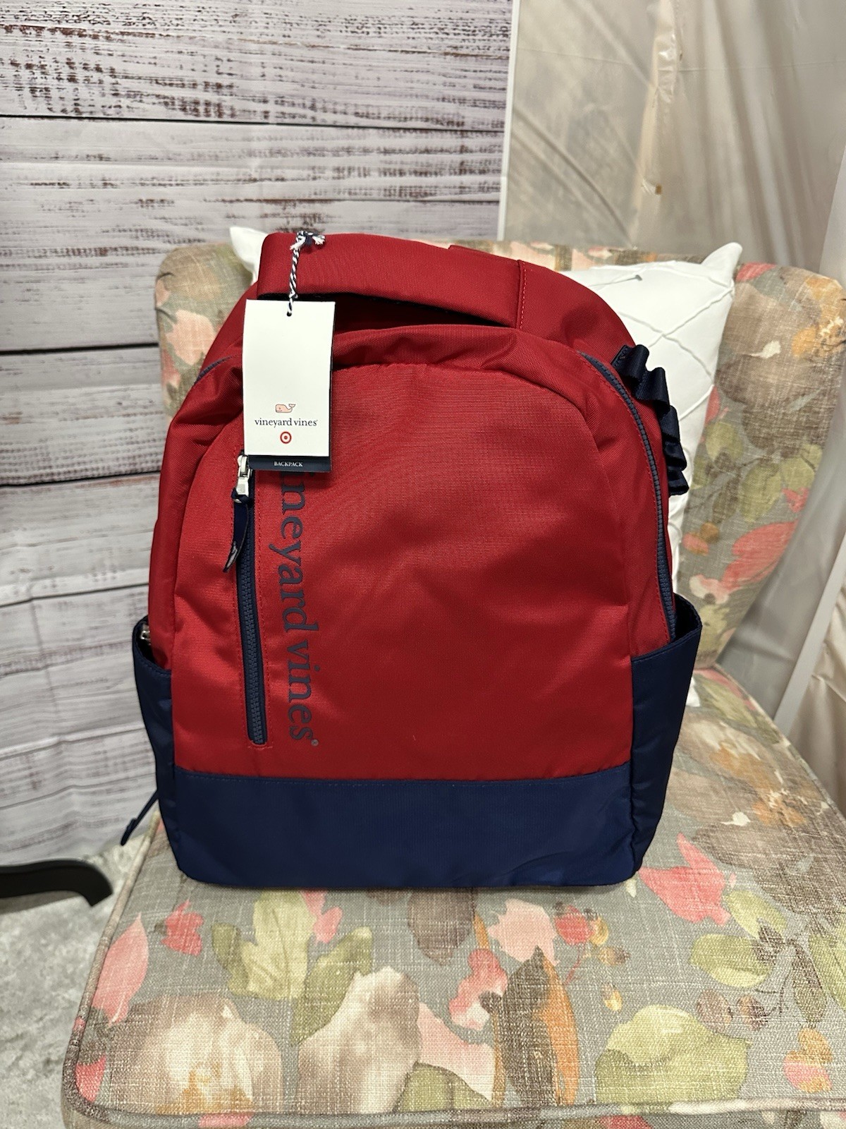 Vineyard Vines Red and Navy Blue Backpack NWT Limited Bag Preppy