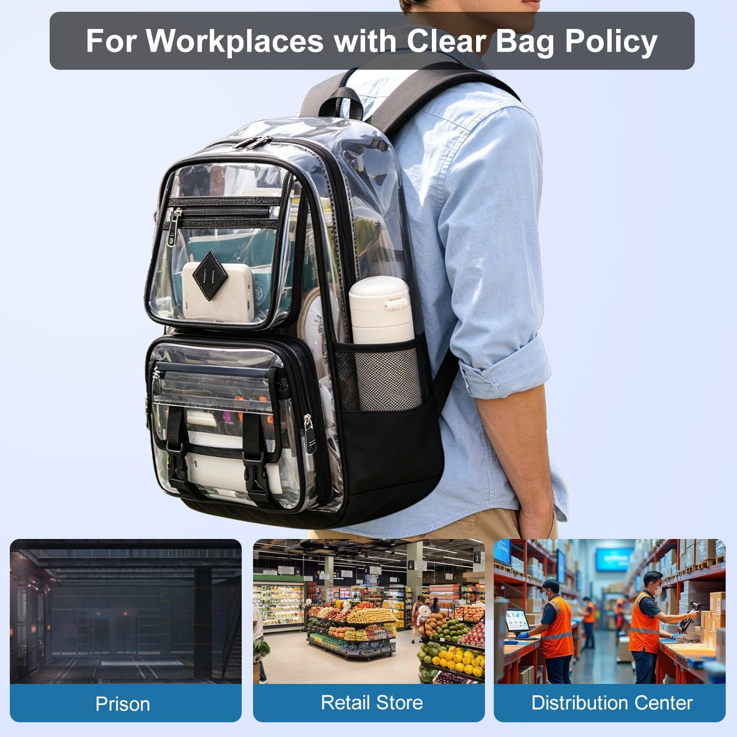 Clear Backpack for School, 16.5 Inch Large Heavy Duty Transparent Backpacks Stad