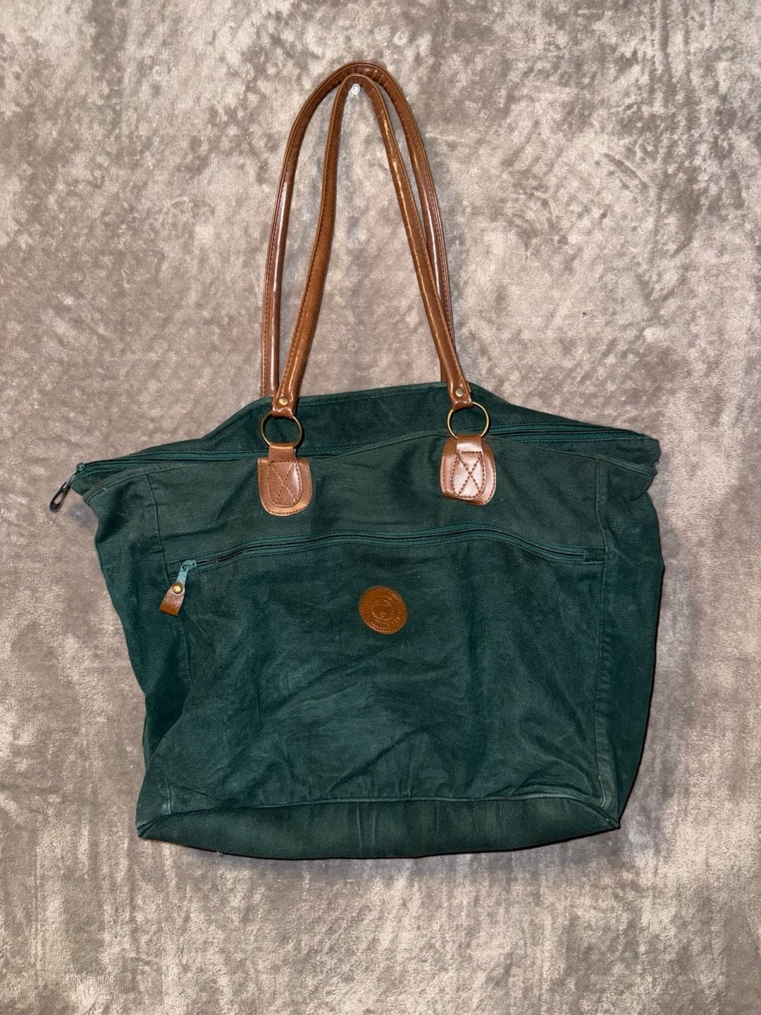 Vintage Polo Ralph Lauren Green Canvas and Brown Leather Tote Travel Bag