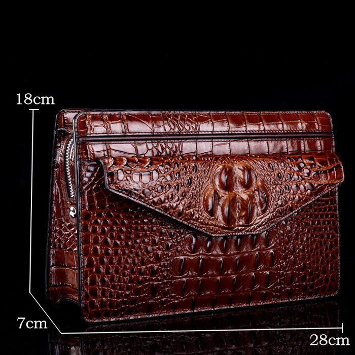 Cowhide Leather Business Envelope Bag Crocodile Pattern Clutch Bag Large Wallet
