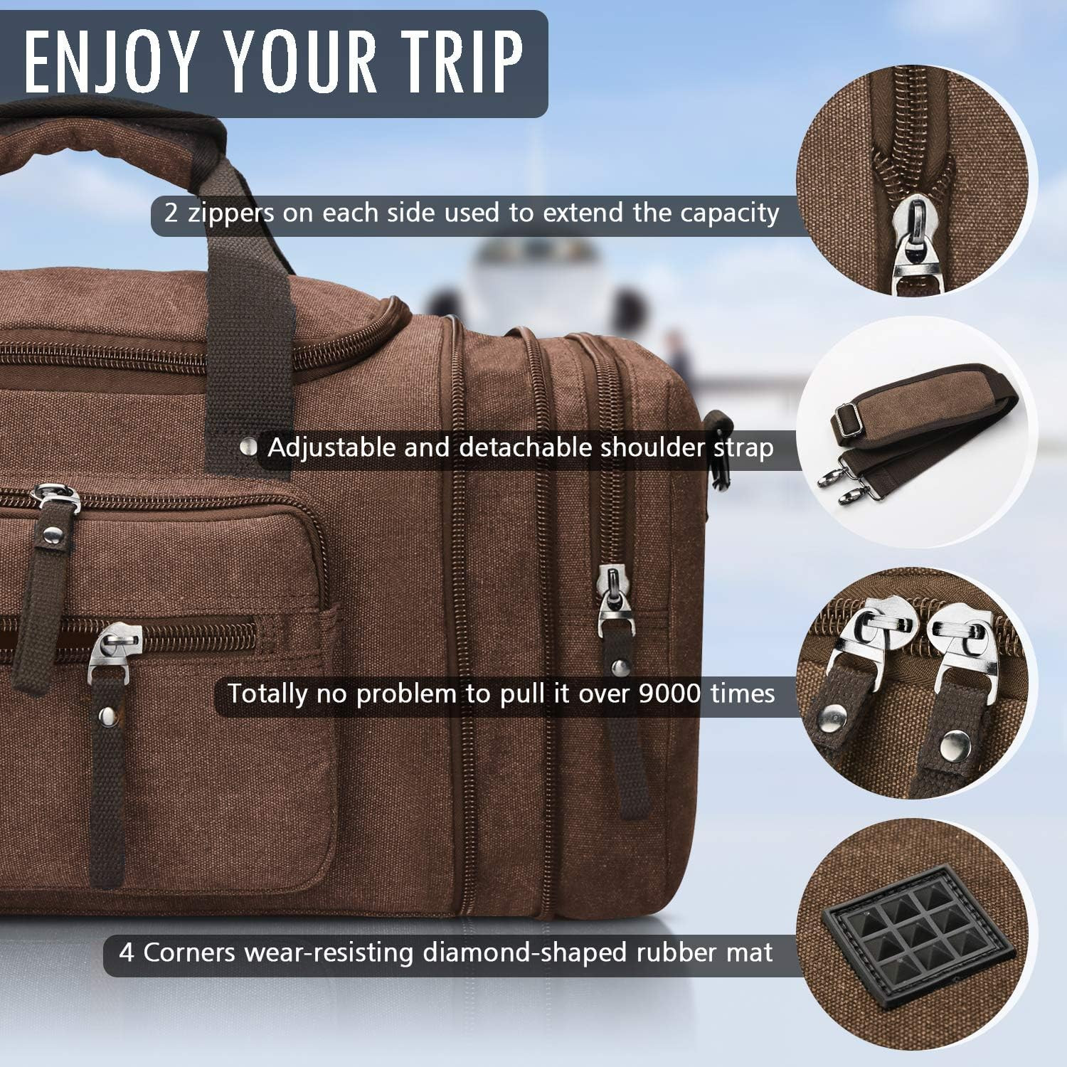 Duffel Bag Men’S Weekender Overnight Bag (Coffee) X-Large