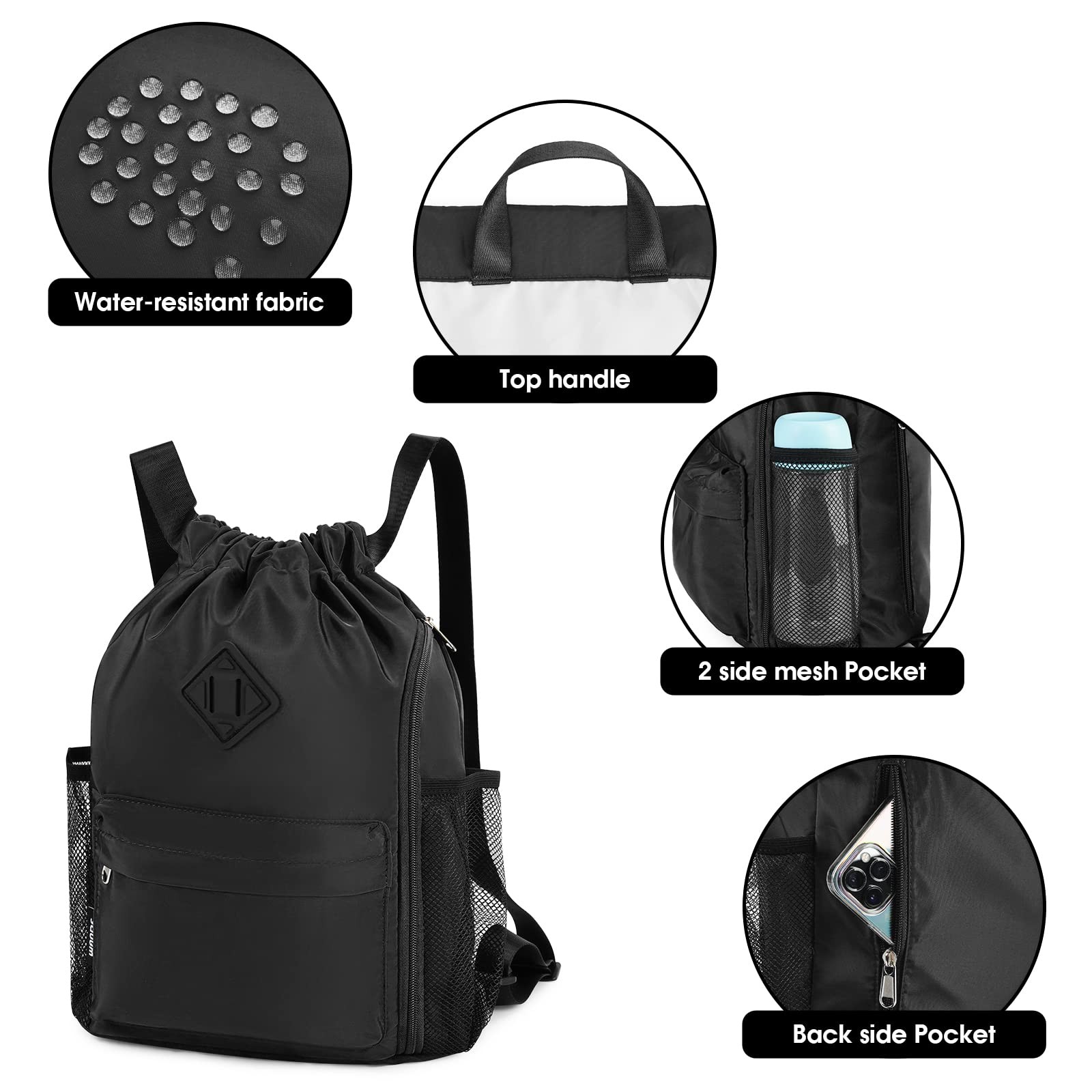 Drawstring Backpack Sports Gym Bag with Shoes Compartment, Water-Resistant St…