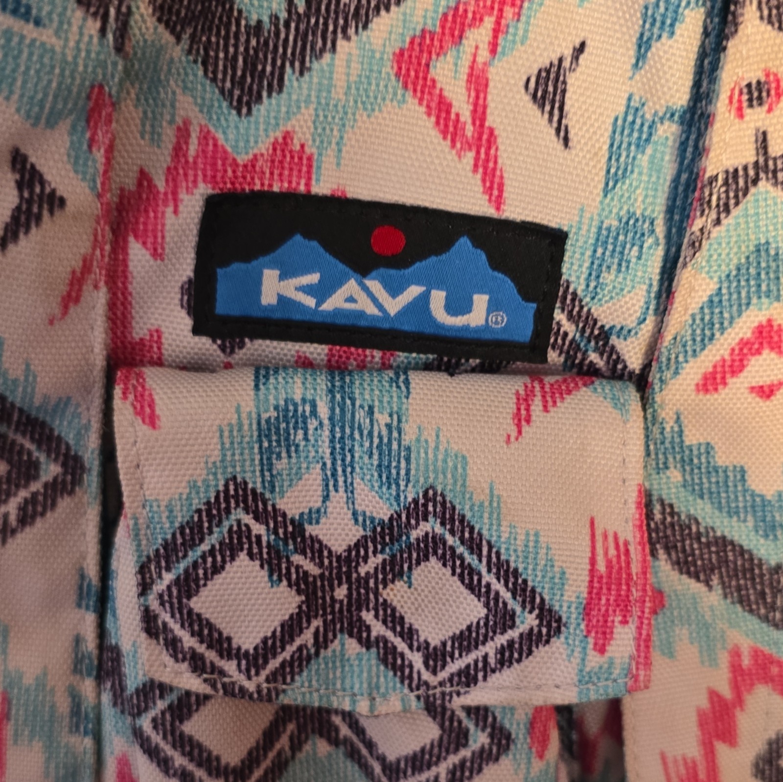 KAVU Geometric Multicolor Crossbody Sling Bag, Zipper & Buckle, Adjustable