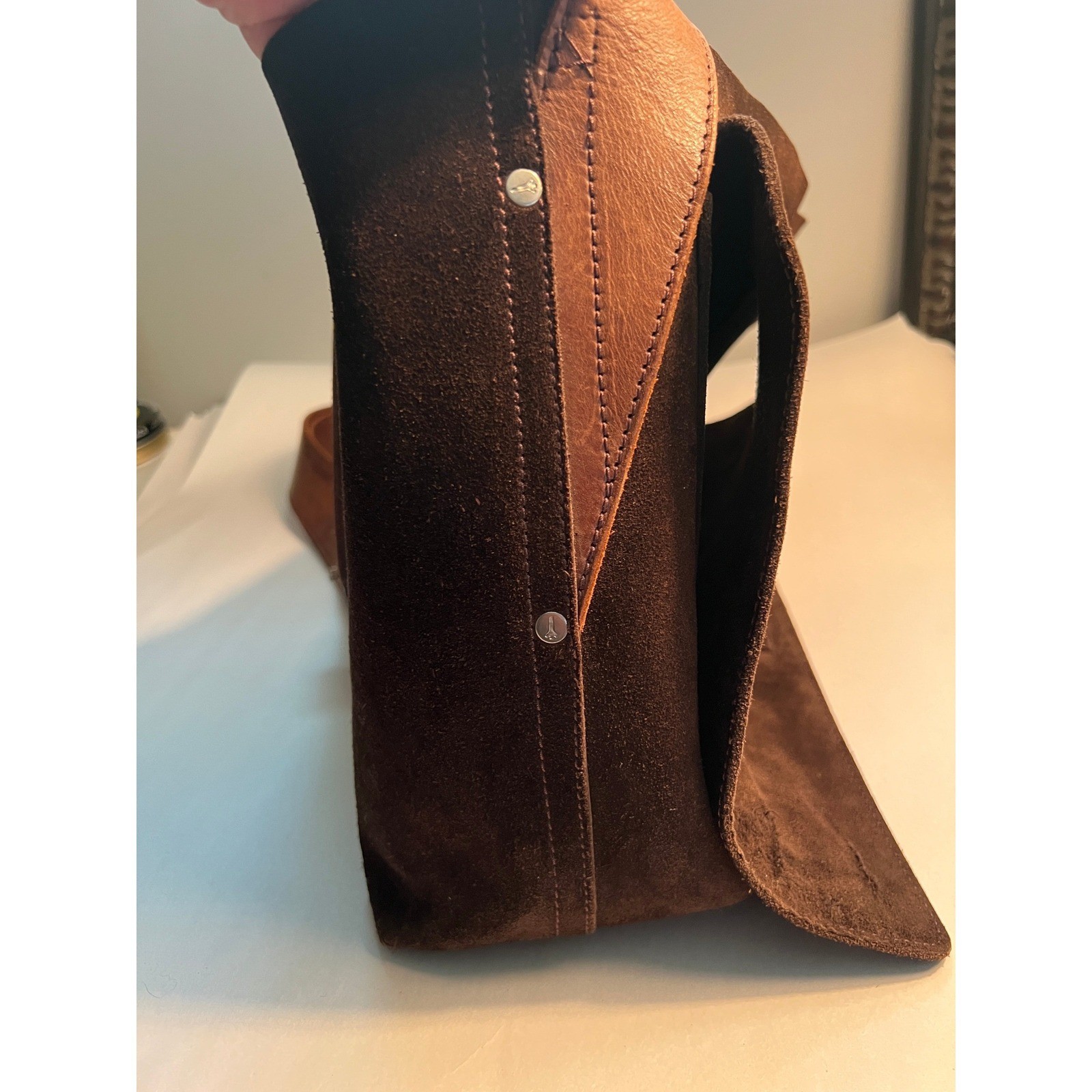 Jack Spade Suede Leather Large Messenger Bag Chocolate Brown