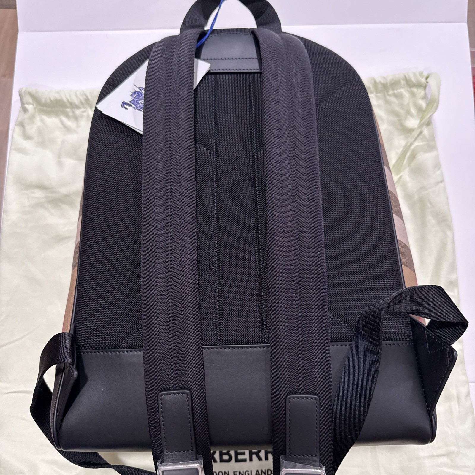 Burberry Jeff Canvas Zippered Backpack Taupe Brown IP Check $1350 New With Tag