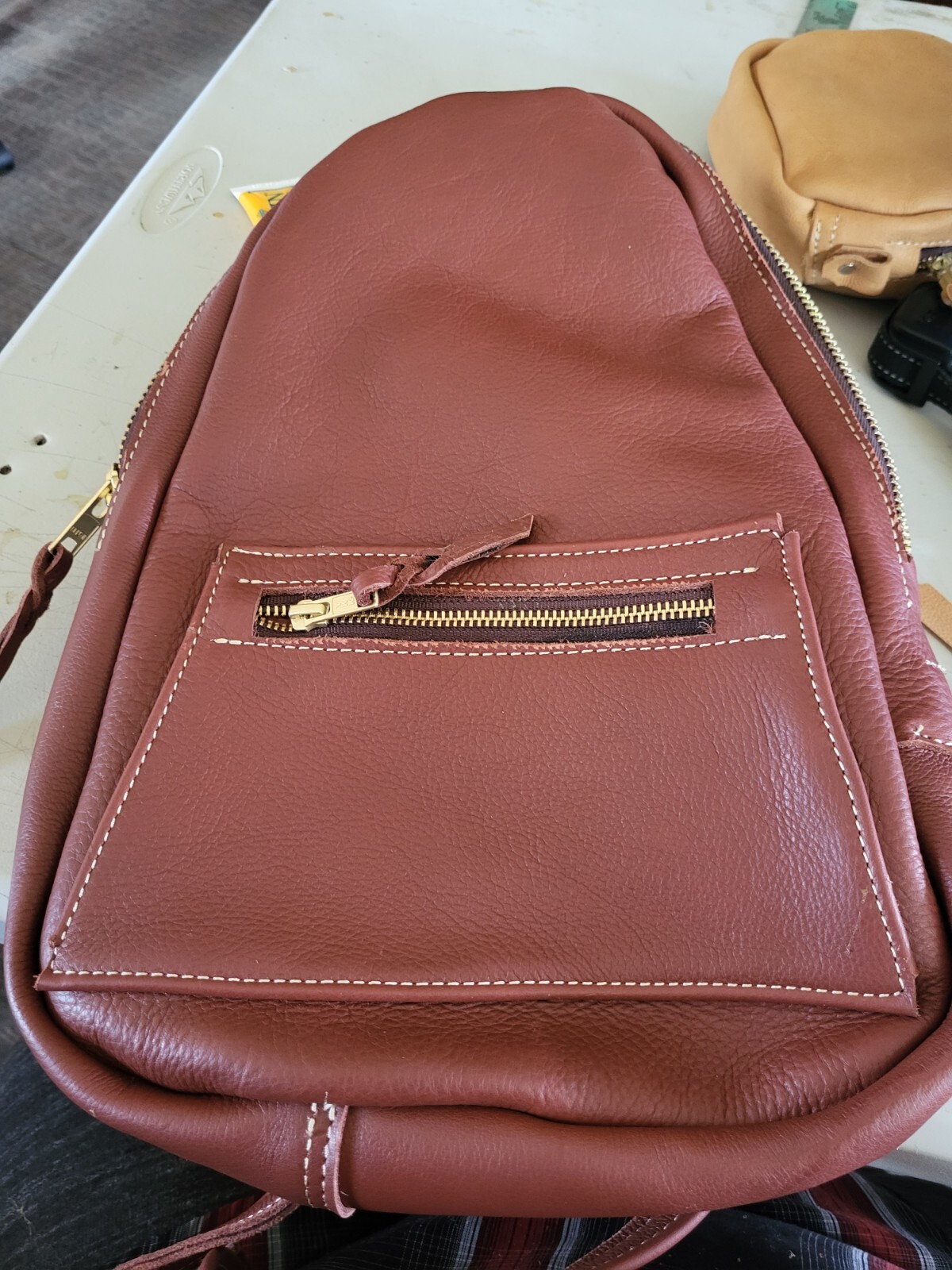 Western Leather Backpack, Adjustable Straps Heavy Duty Zipped Pockets