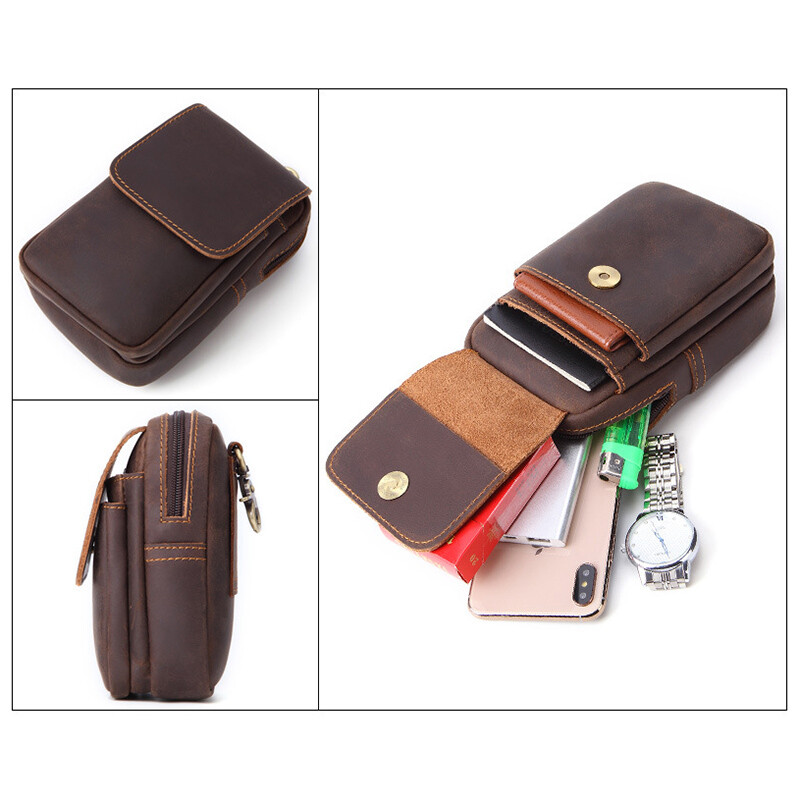 Men’s Genuine Leather Belt Bag Waist Fanny Pack Cell Phone Pouch Wallet Purse