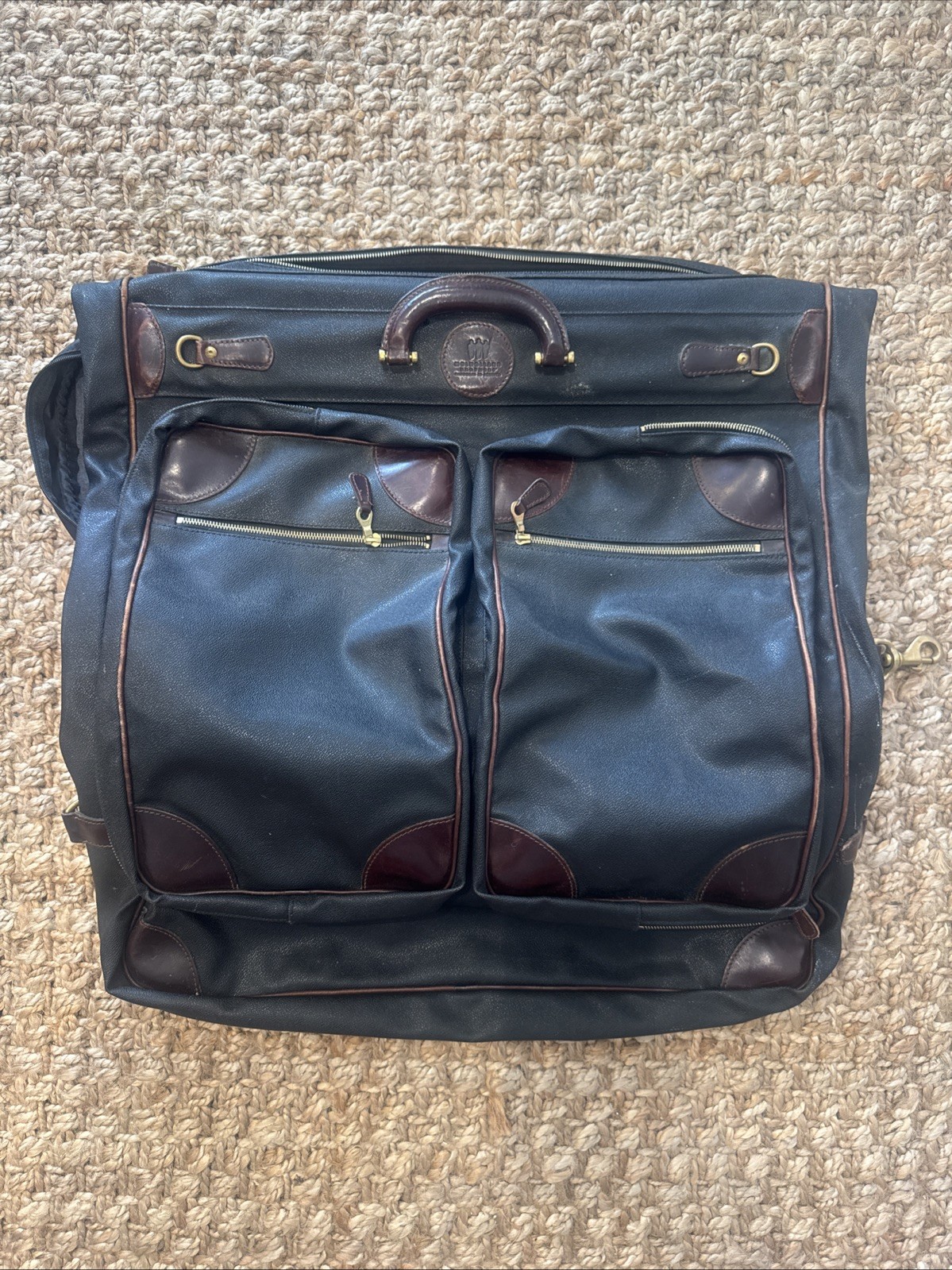 MULHOLLAND Brothers Black Smooth Leather STURDY Weekender Garment Suit Bag USA