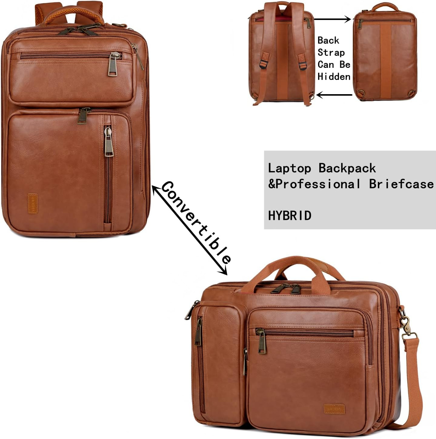 Vegan Leather Laptop Backpack Briefcase Hybrid 15.6 Inch Laptop Travel Backpack