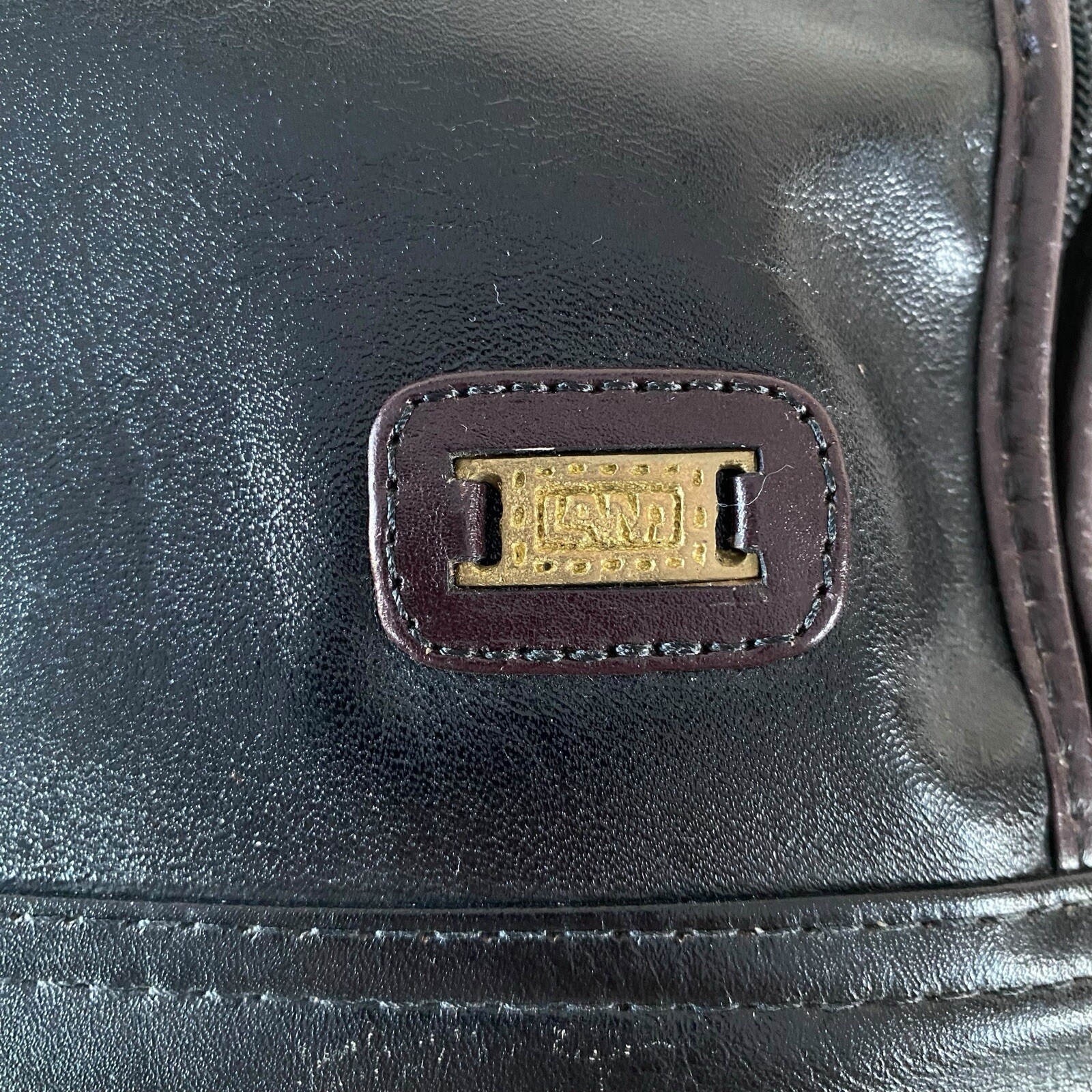 Land VTG Leather Bag Black Travel Business Carry On Shoulder Strap Zip Around