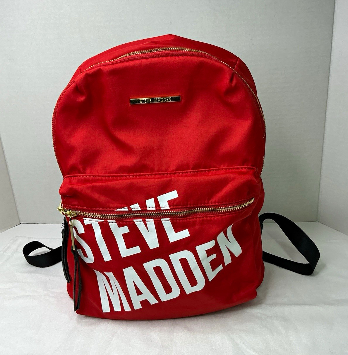 Steve Madden Red Backpack Zip Closure Adjustable Strap Inner Pockets Gold