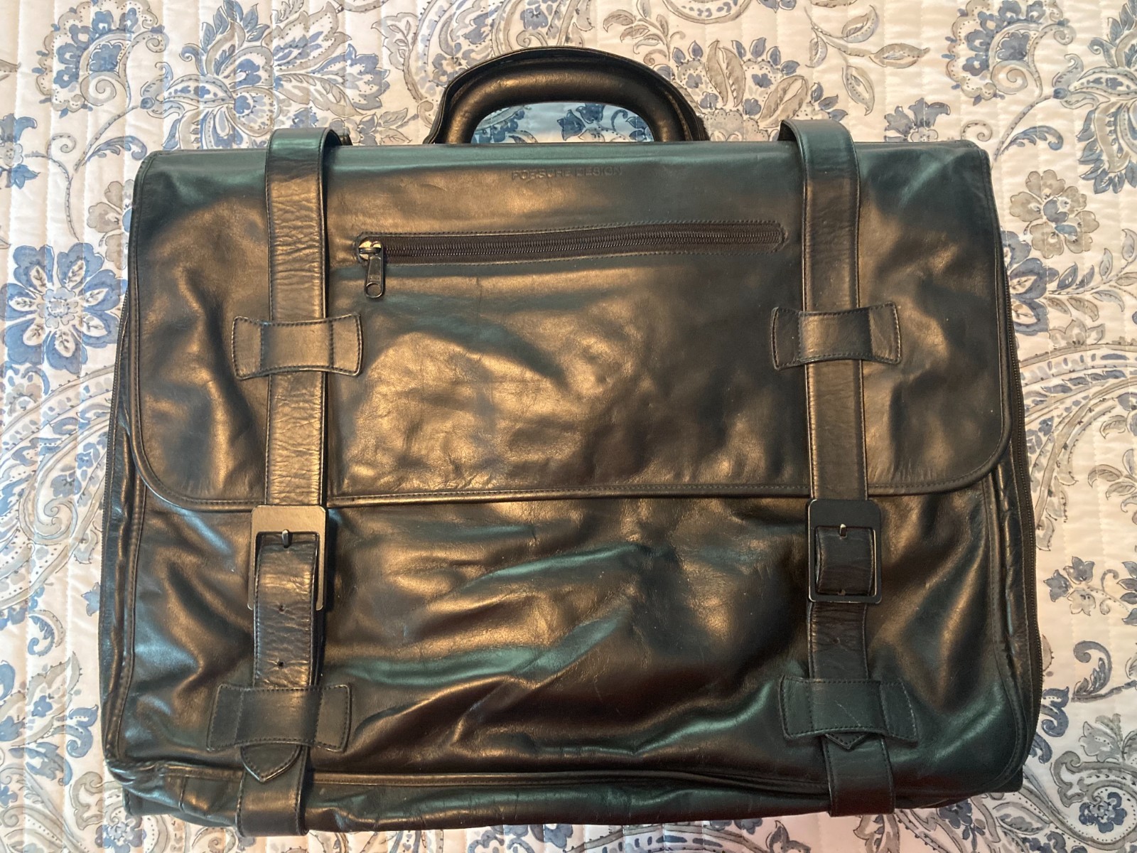 VINTAGE, PORSCHE DESIGN, HARD SIDED LEATHER BRIEFCASE WITH SADDLE BAG. C~VIDEO!!