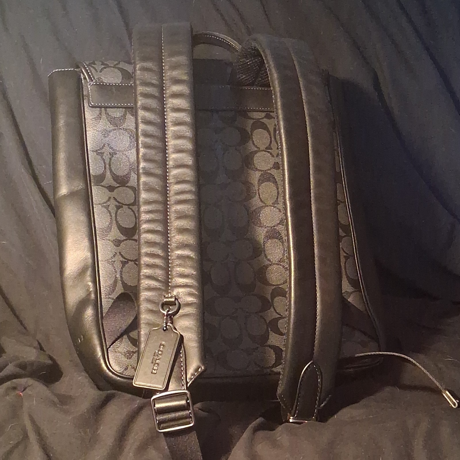 Coach Signature Logo Backpack Black/Gray Buckle Closure Adjustable Strap