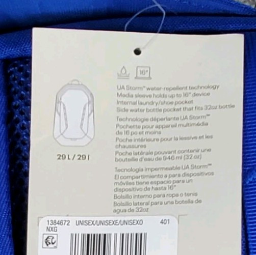 Under Armour Backpack Blue Hustle 6.0 Storm School Laptop Book Bag