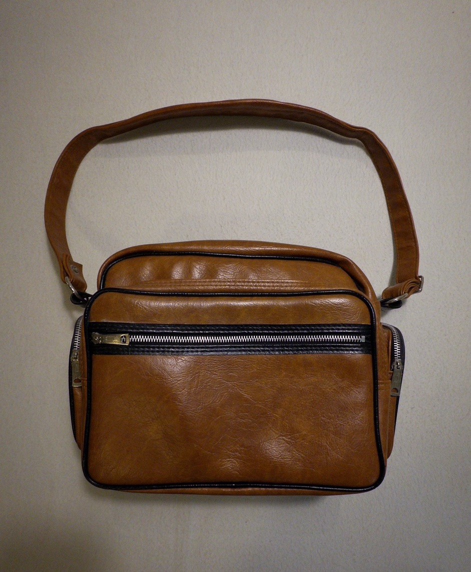 Vintage Shoulder Bag Brown Faux Leather “MIT” Zipper 4 Zip Sections Mid Century