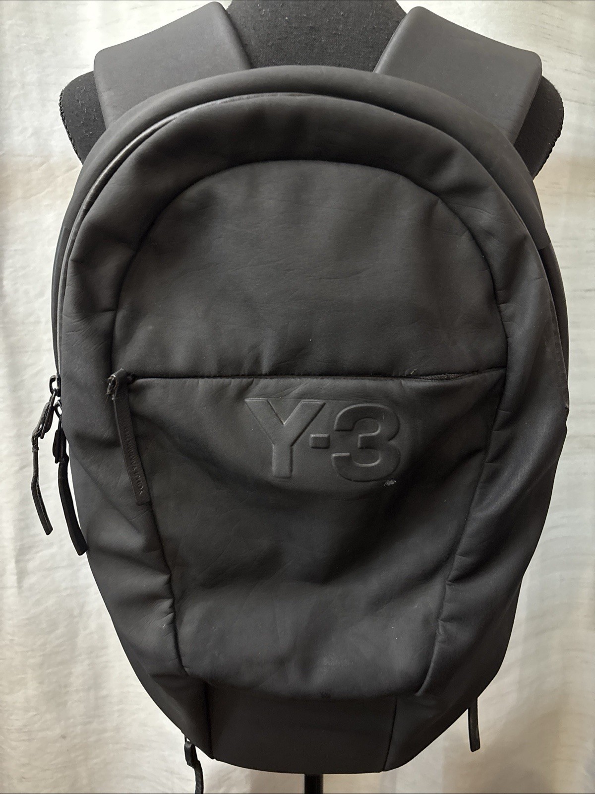 Y-3 YOHJI YAMAMOTO Men Street Wear Core Black Leather Backpack Sample Item SZ S