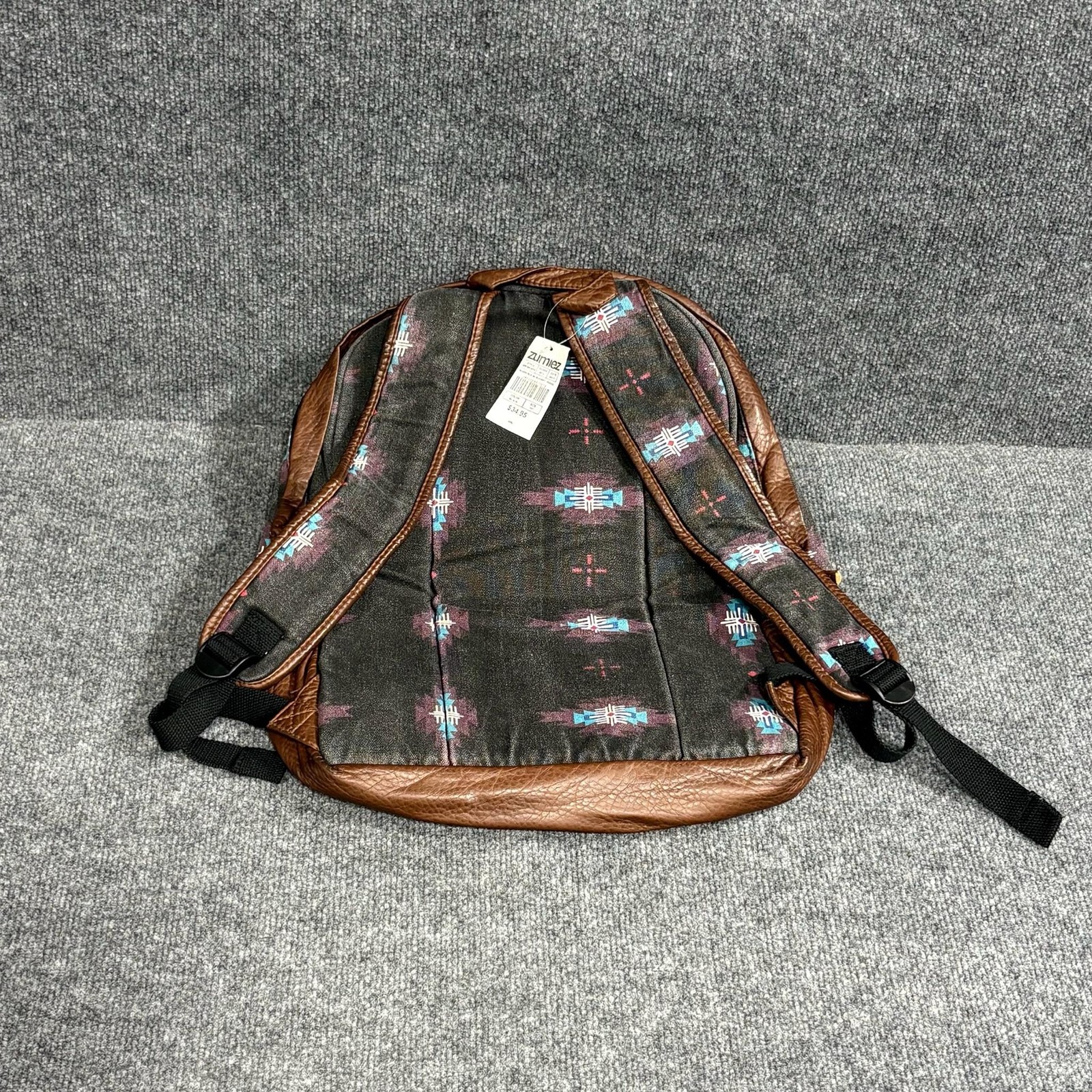 Empyre Backpack Large Black Tribal Print Faux Leather School Laptop Brown Skate