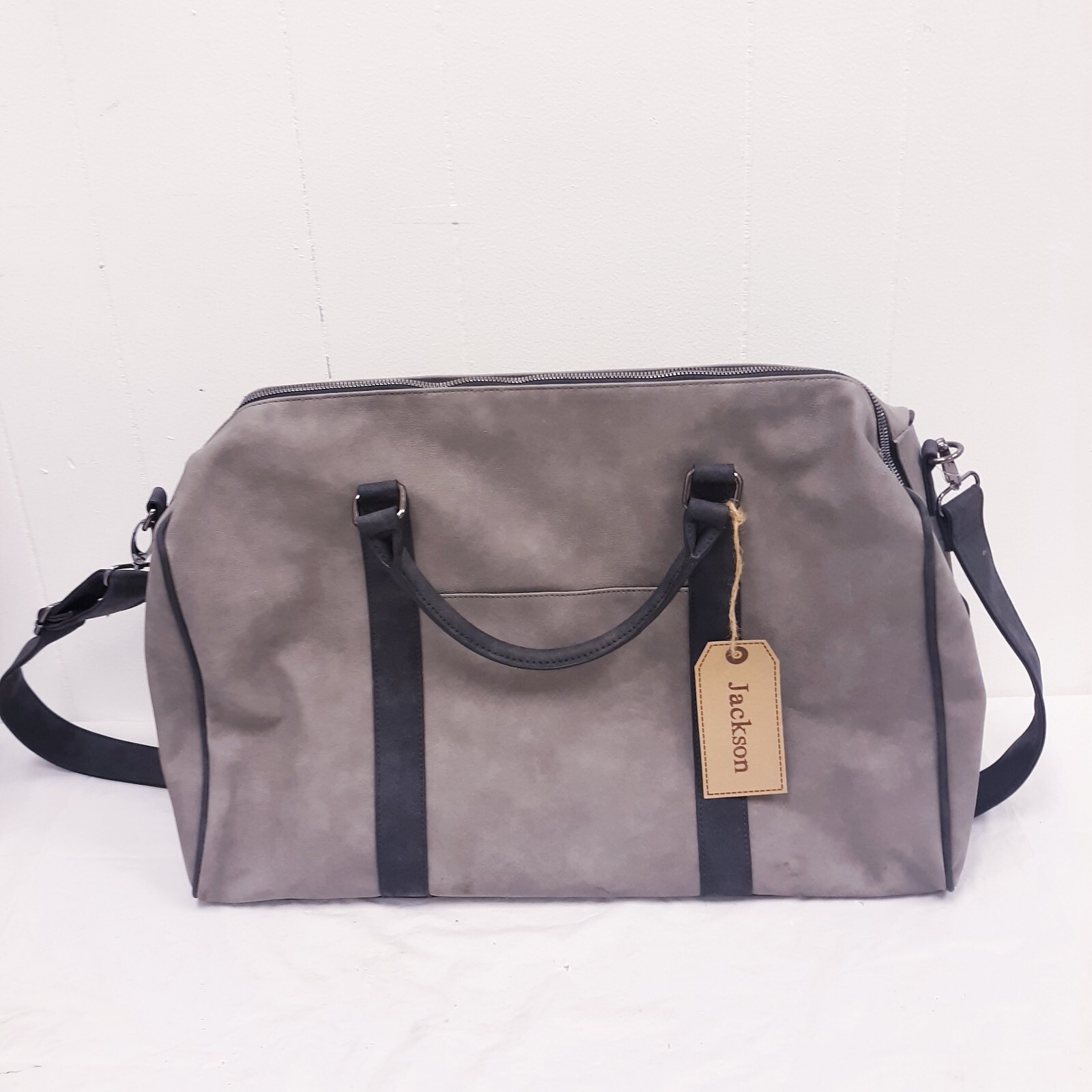 Jackson Unisex – vegan leather – Carry On Gray Grey Strap Handle Duffle Bag