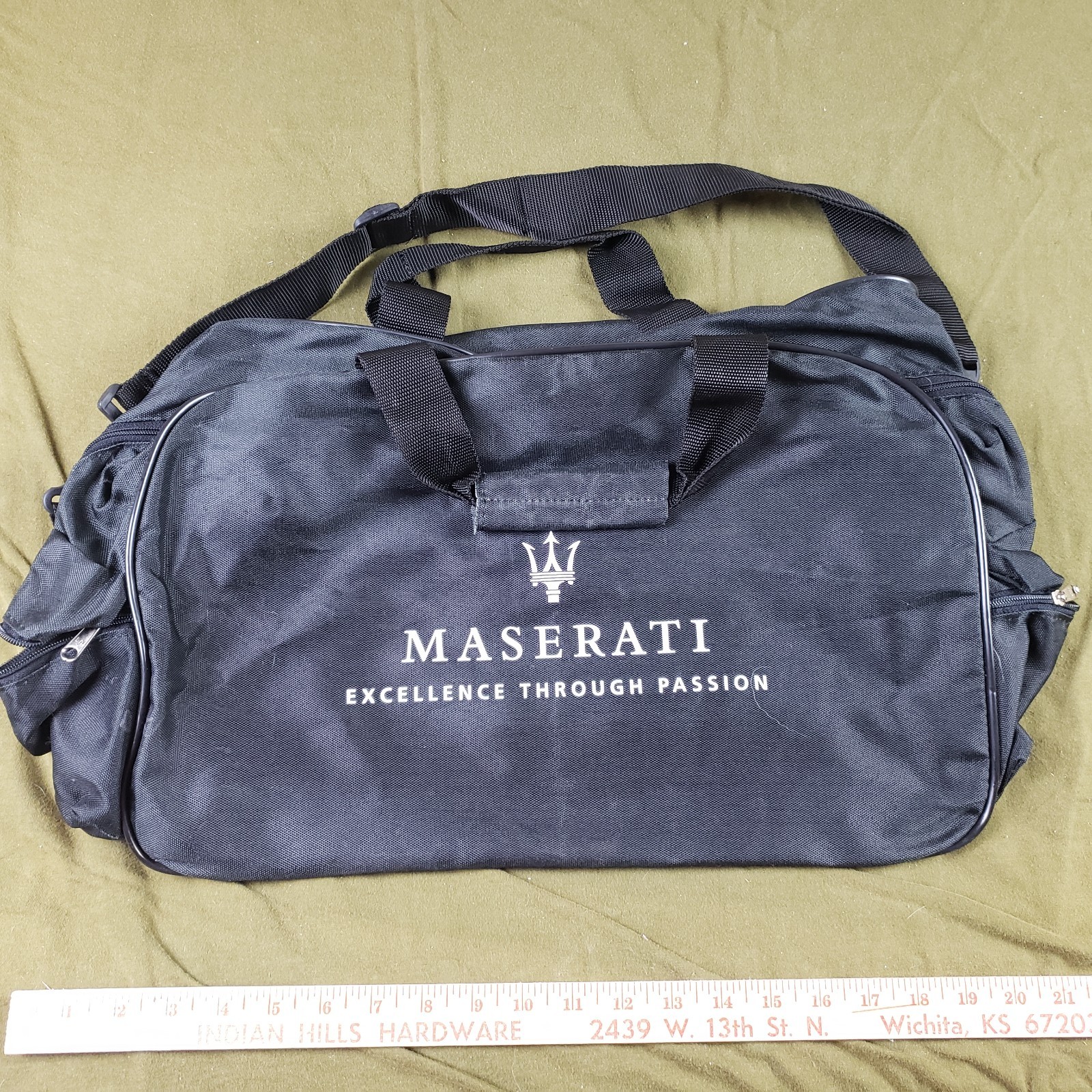 Maserati Black Canvas Duffel Bag Tote Dual Handles Shoulder Strap Exotic Cars