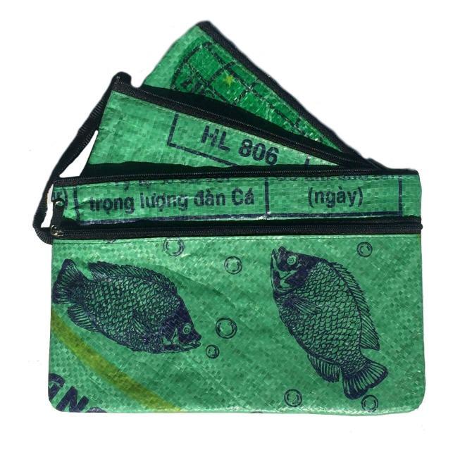 Fair Trade Recycled Fish Feed 3in1 Pencil Case or Purse handmade in Cambodia