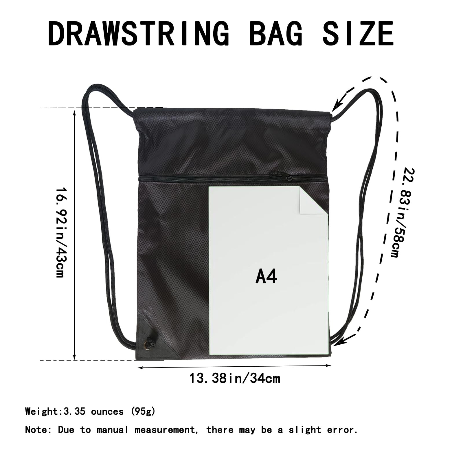Drawstring Backpack Gym Sackpack String Bag with Zip Pocket Sports Black
