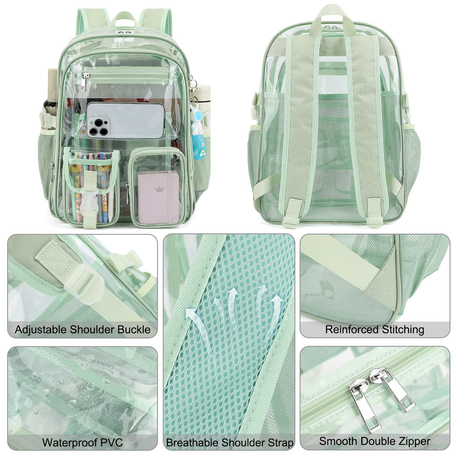 Clear Backpack 11.8×16.5×6.3″ Heavy Duty Transparent Stadium Approved – Quick