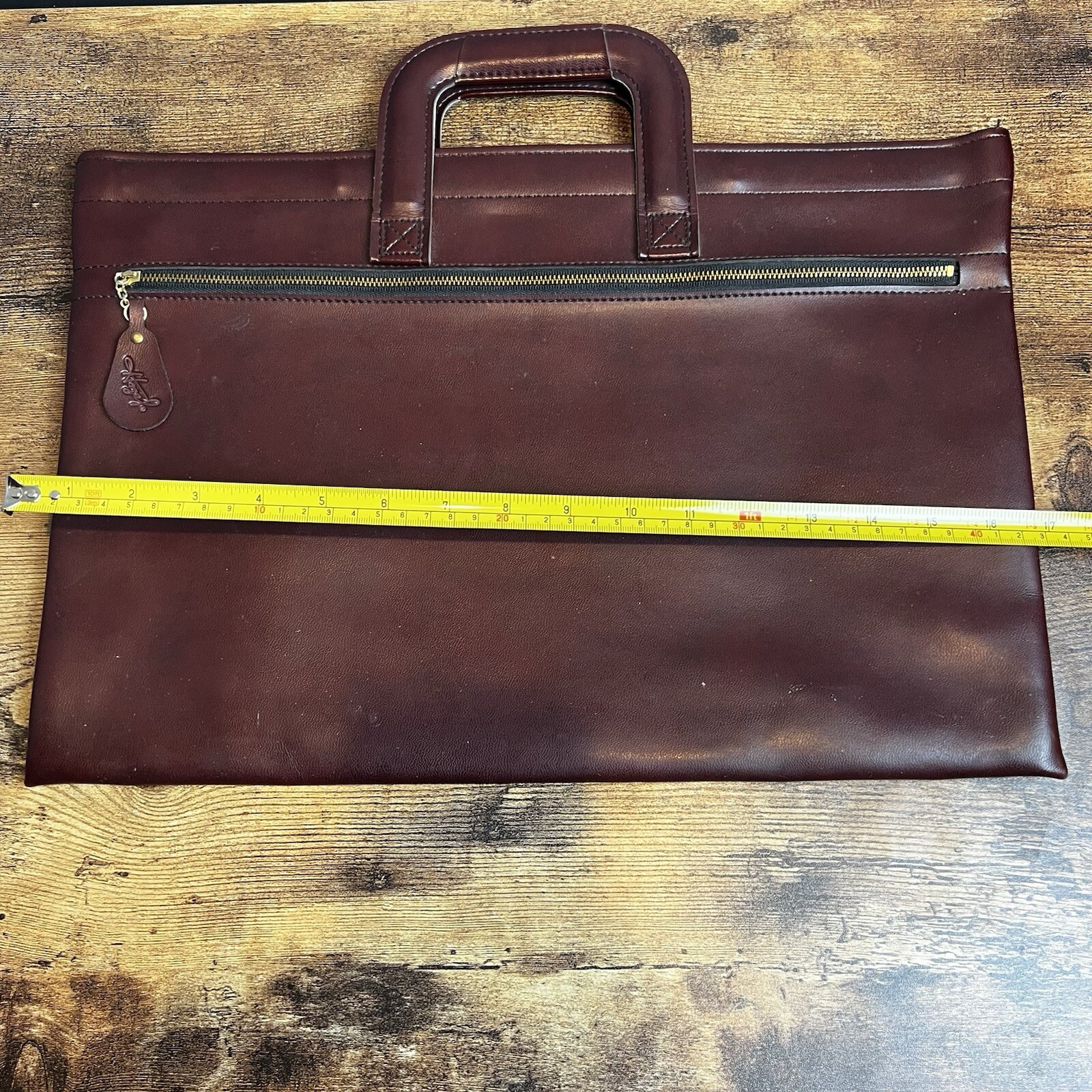 Vintage Hazel Brown Leather Document Brief Case Handles 17”x12”