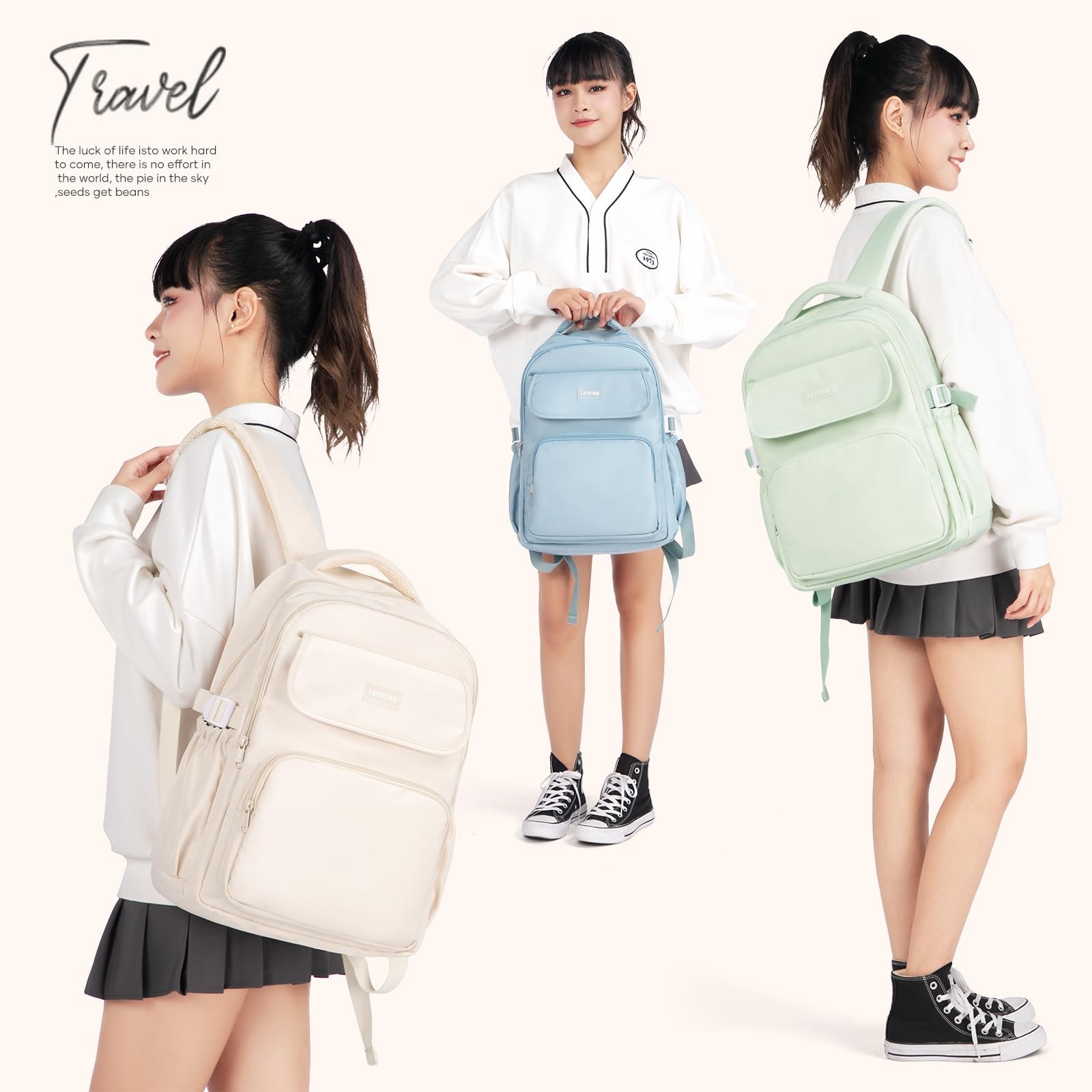 Lightweight College School Backpacks Women, Classic Middle Student Bookbag Blu