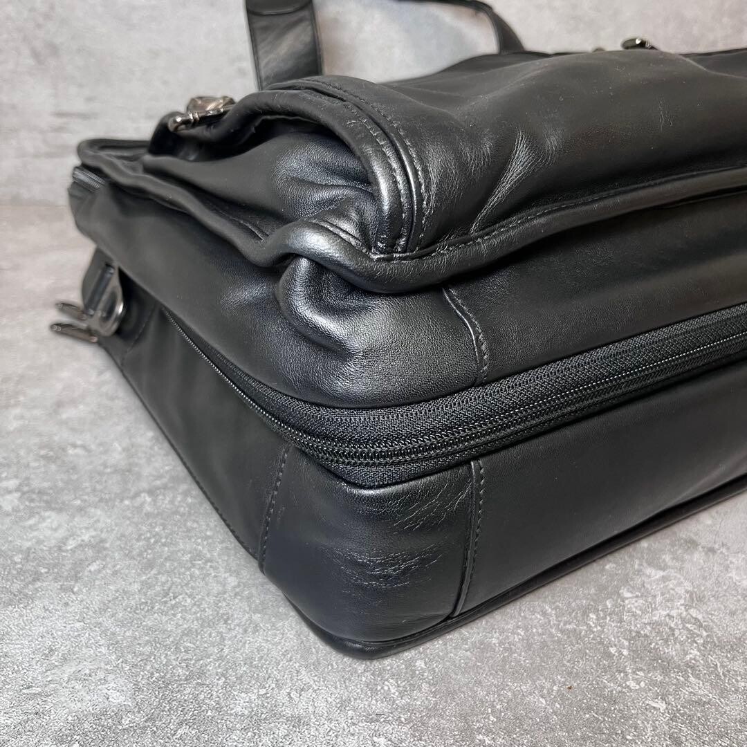 TUMI 96141D4 Black Leather Expandable 2 Way Briefcase Business Bag 40cm