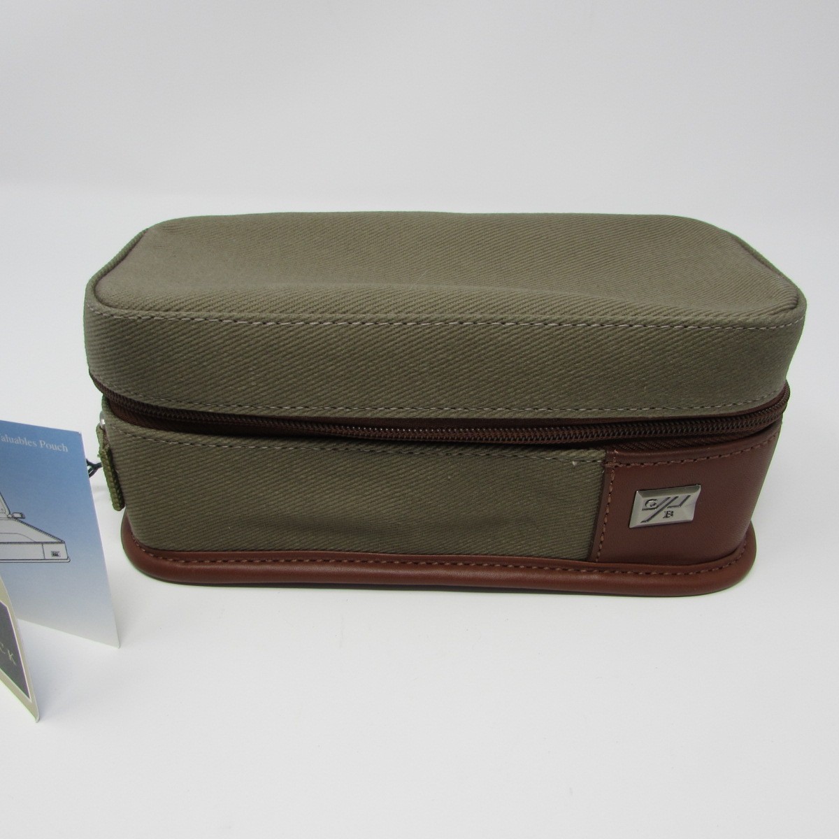 Cutter & Buck Valuables Pouch Cotton Twill Leather Trim Brown Tan Travel Stains