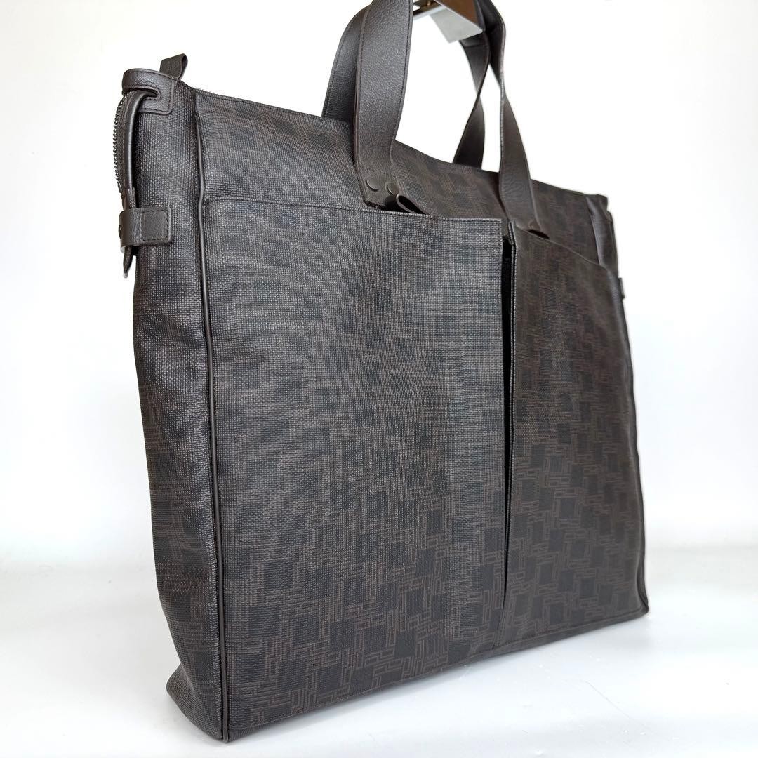 Dunhill D-Eight Dark Brown Leather Business Tote Bag 42cm