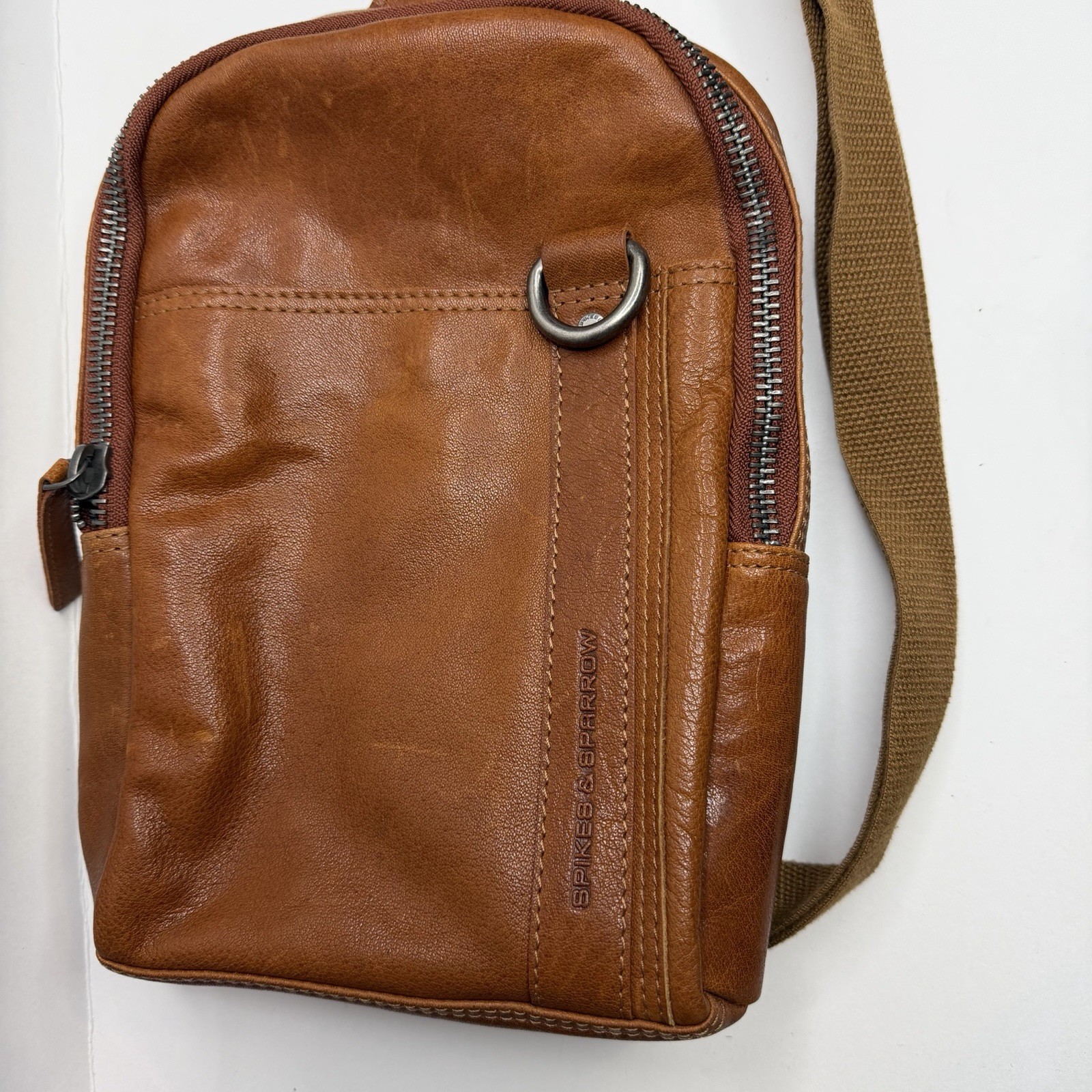 Spikes & Sparrow Camel Crossbody Shoulder Sling bag Leather Bag