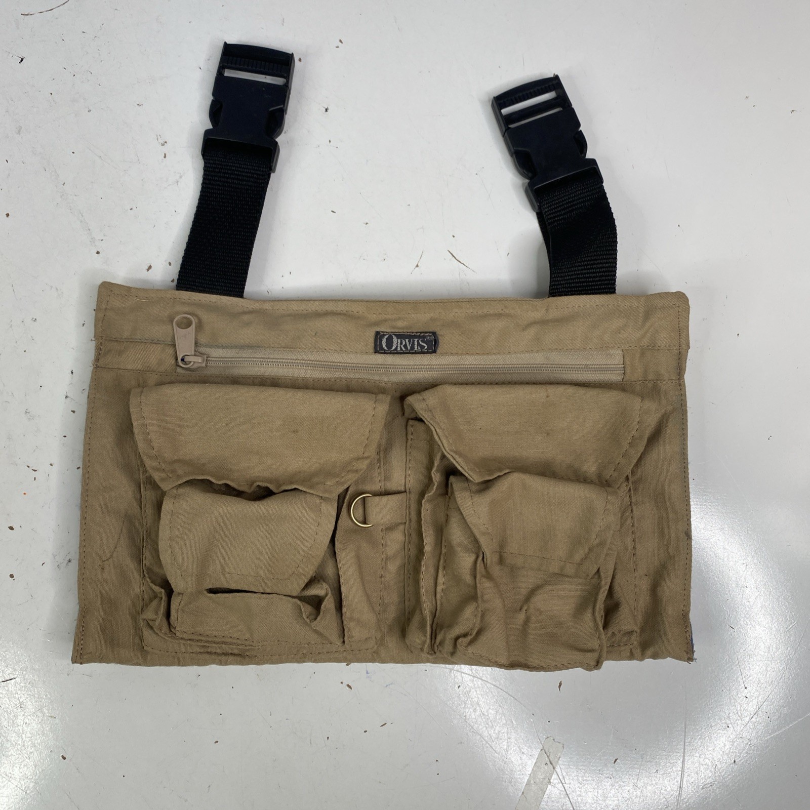 Orvis hanging accessory bag with plastic buckles insulated hand warmer pockets