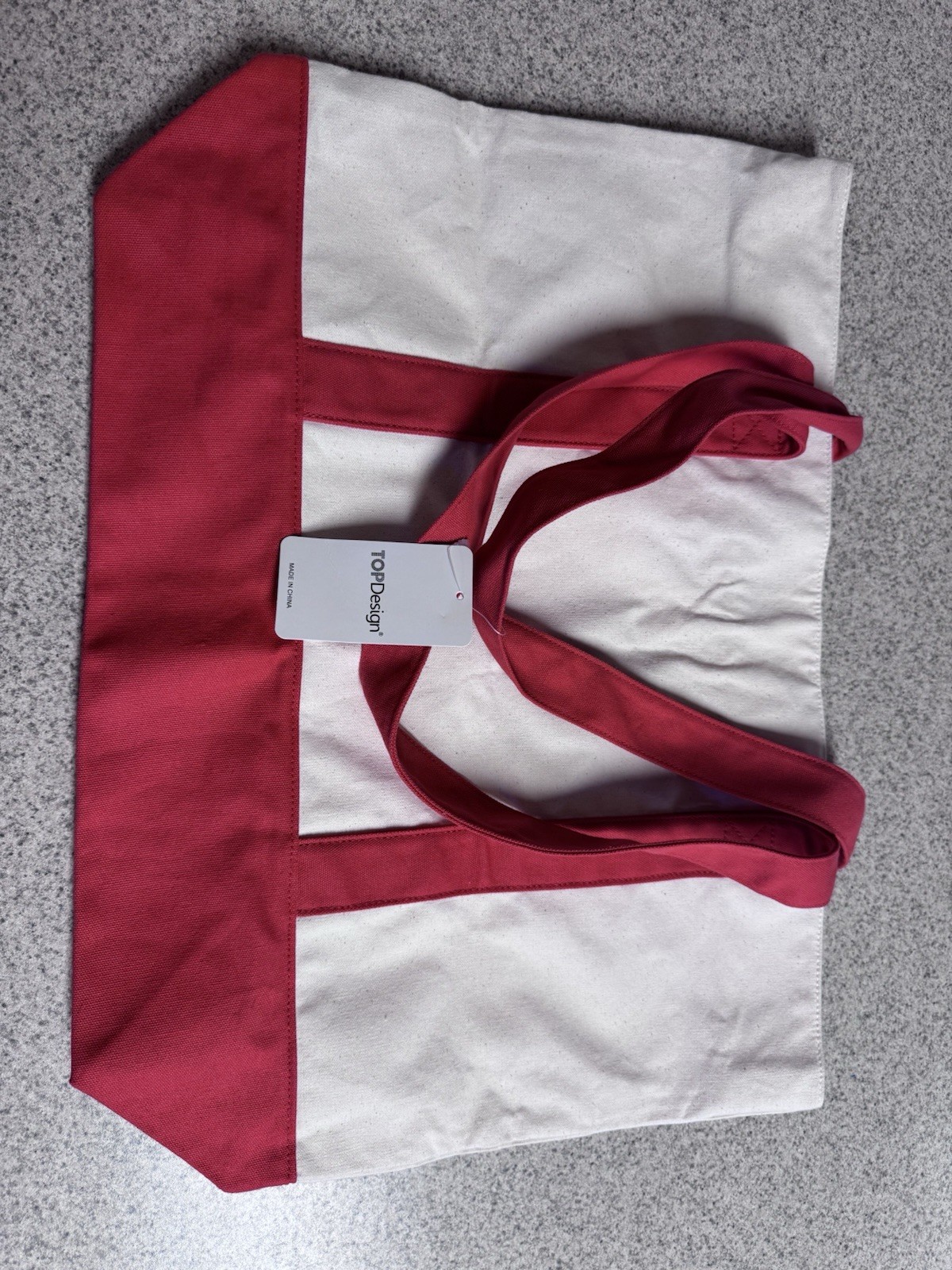 Cream And Red Two-Tone Shopping Tote