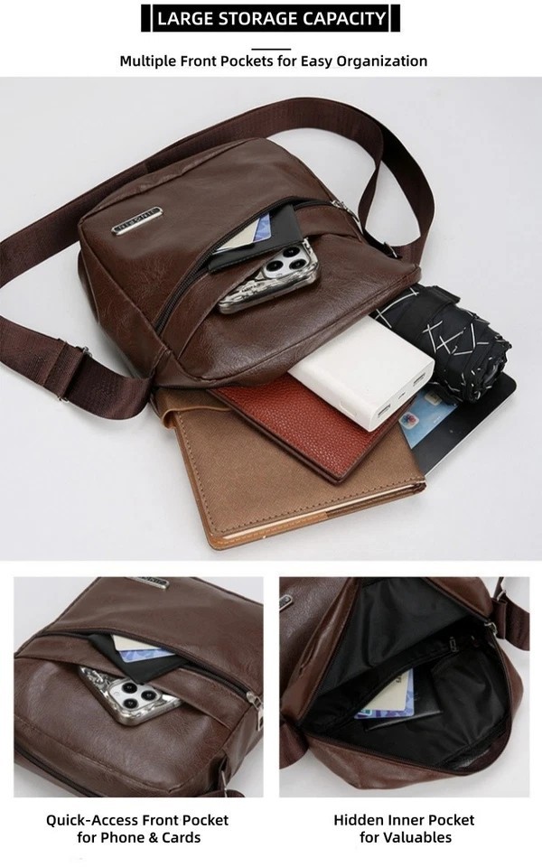 Men’s Leather Crossbody Bag Casual Messenger Chest Pack Shoulder Sling Travel US