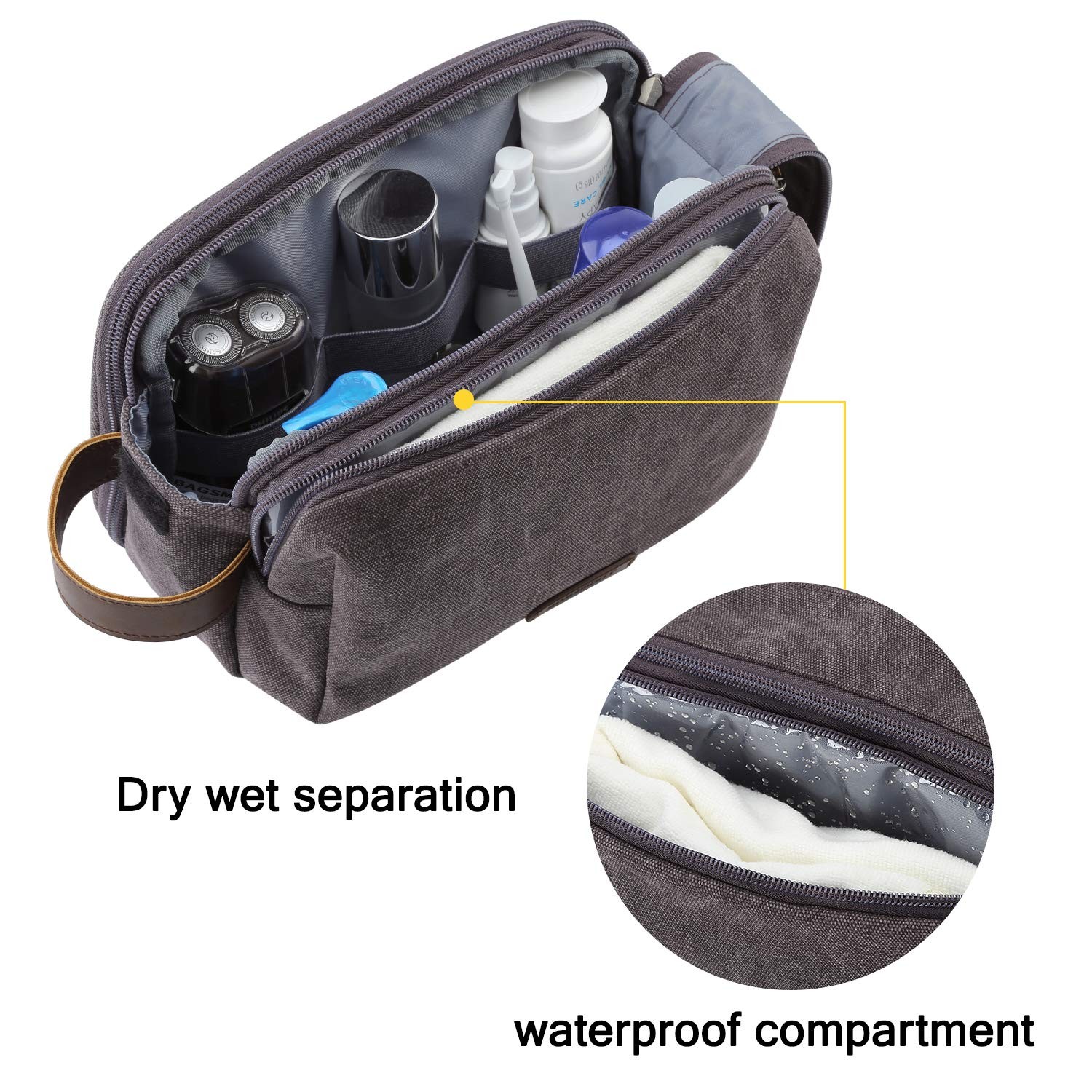 BAGSMART Toiletry Bag for Men, Canvas Travel Organizer Medium, Grey