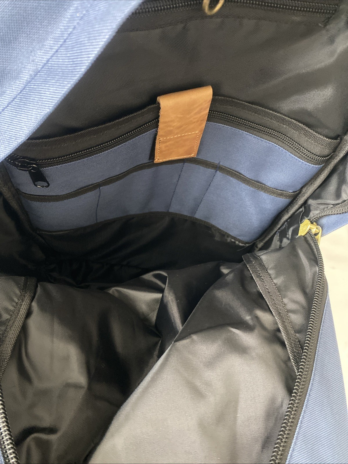 Maroon Bell Outdoor Weekender Backpack Blue With Brown Leather
