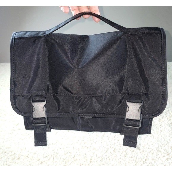 Black Hanging Toiletry Bag Travel Organizer Interior Compartments Buckle Large
