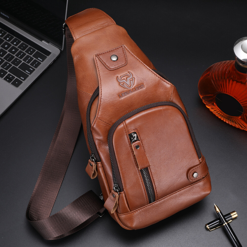 Sling Backpack Cowhide Genuine Leather Chest Crossbody Shoulder Bag Real Leather