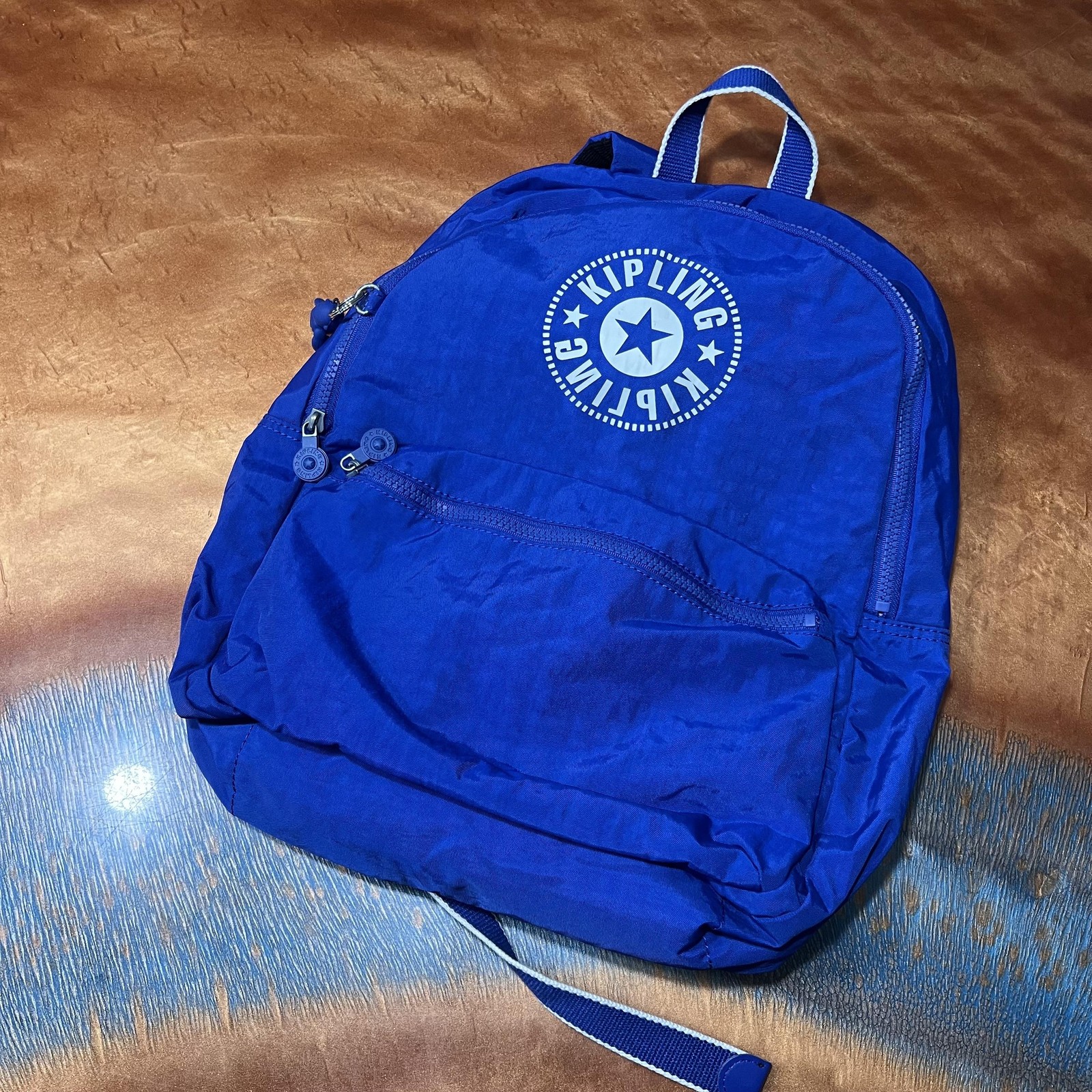 Kipling Backpack Mens Womens Large Blue Nylon Monkey Keychain School Travel Bag