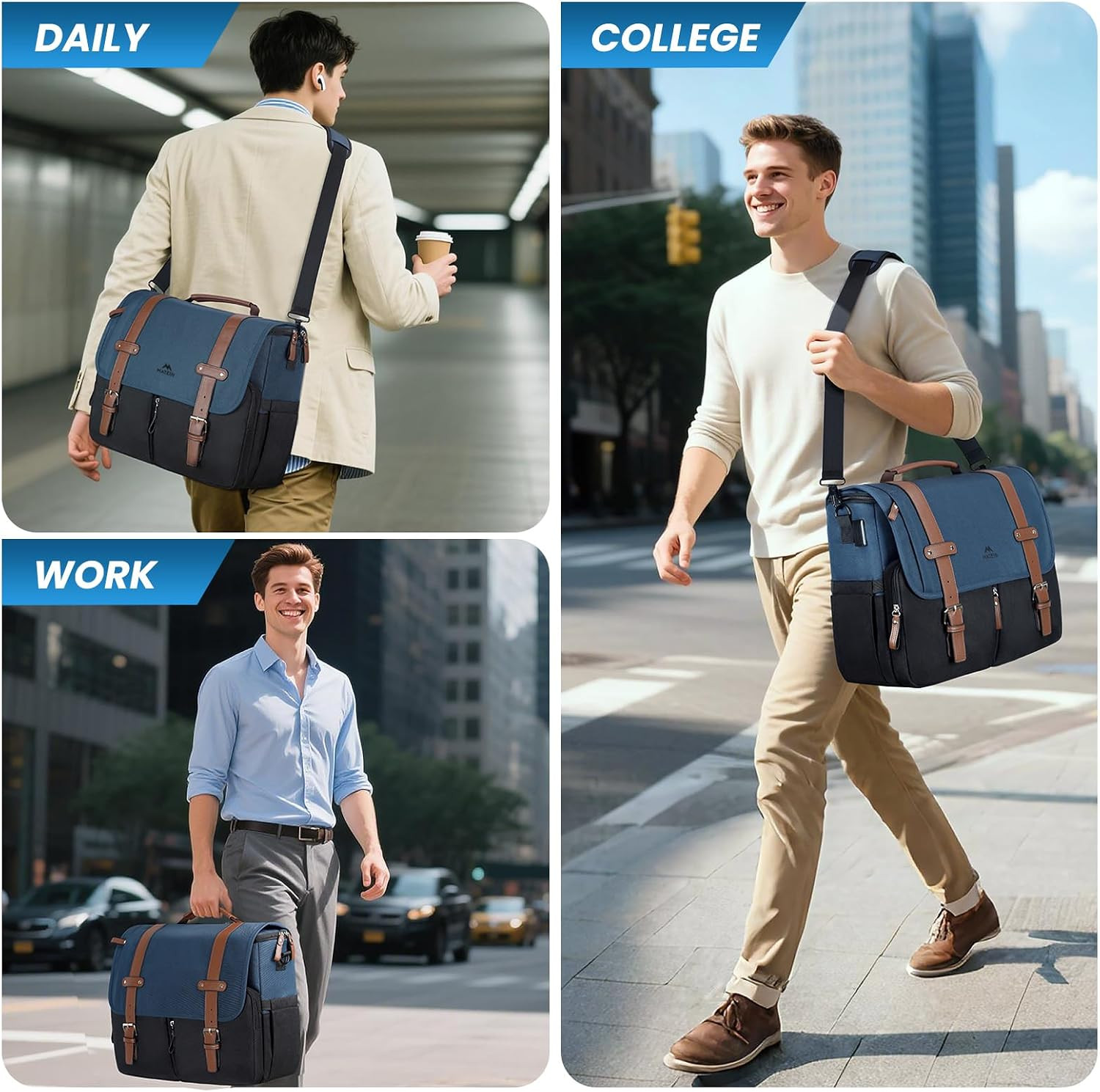 Professional Laptop Messenger Bag with USB Port, Water Resistant, 17.3
