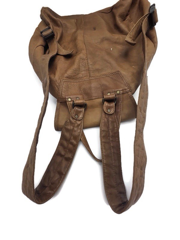 Vintage Mens Brown Leather Simon Traveling Bag Backpack (See Description)
