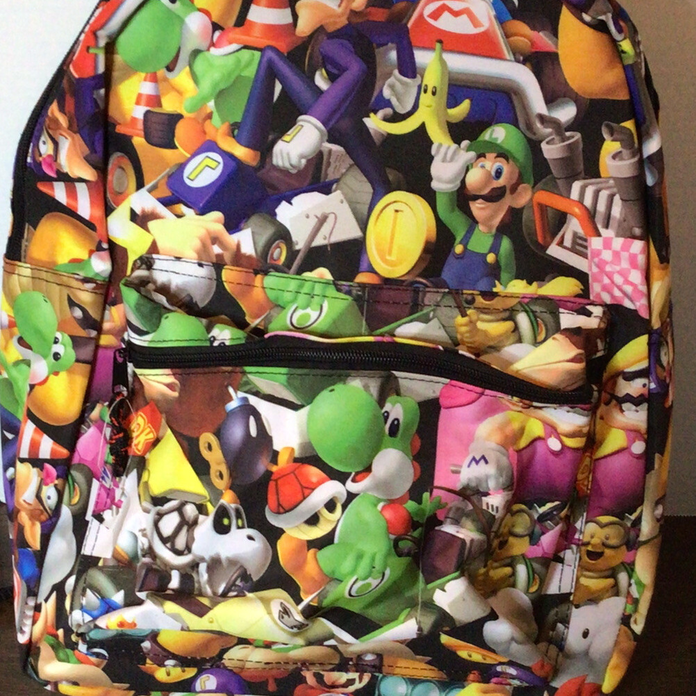 Bioworld X Nintendo MarioKart Backpack Bookbag Black/Allover Print – NEW