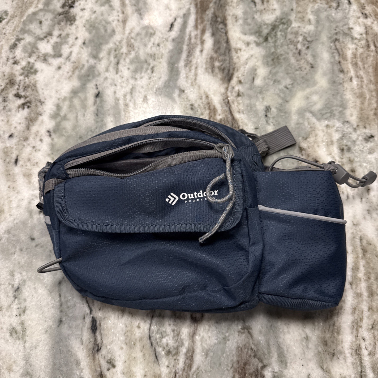Outdoor Products Fanny Pack – Three Pockets, Bottle Holder, Navy/Gray