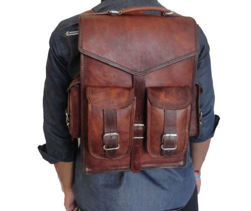 Genuine Leather Unisex Vintage Look Laptop Backpack Messenger Bag 38cm x28 cm