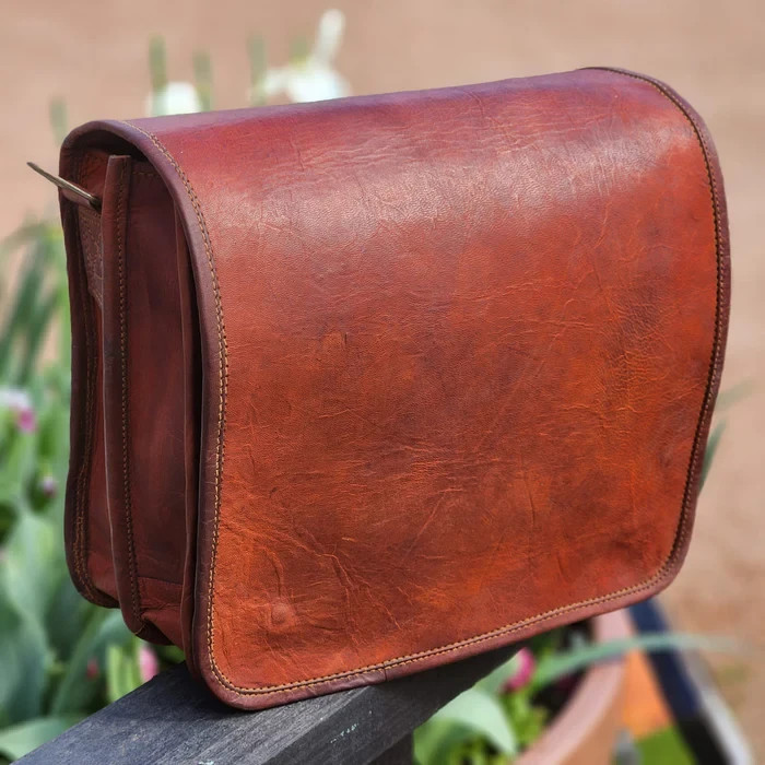 Vintage leather laptop bag, handmade, genuine leather, shoulder bag for