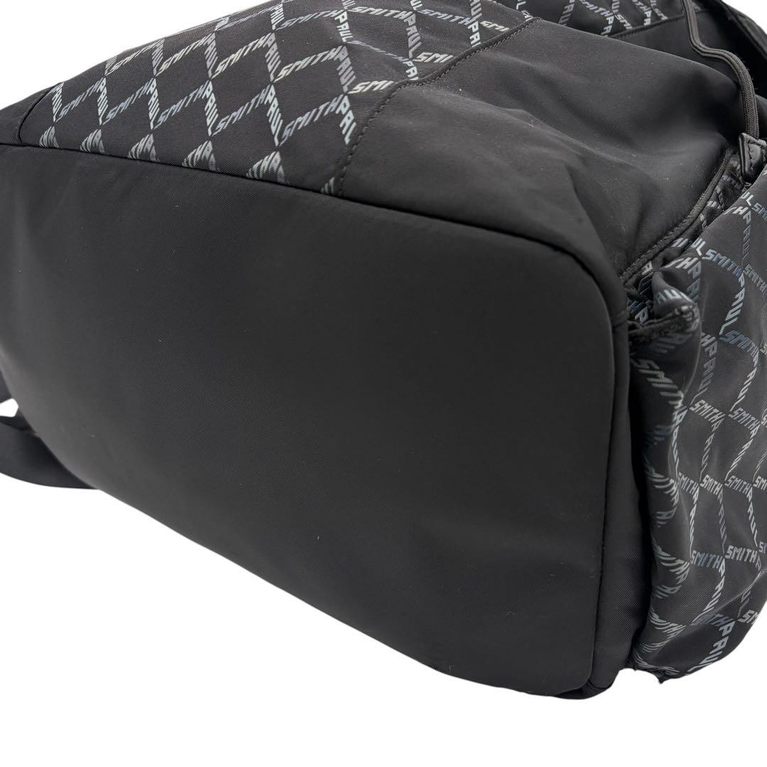 Paul Smith Branded Monogram Backpack Black Leather Nylon 42cm Mens Auth