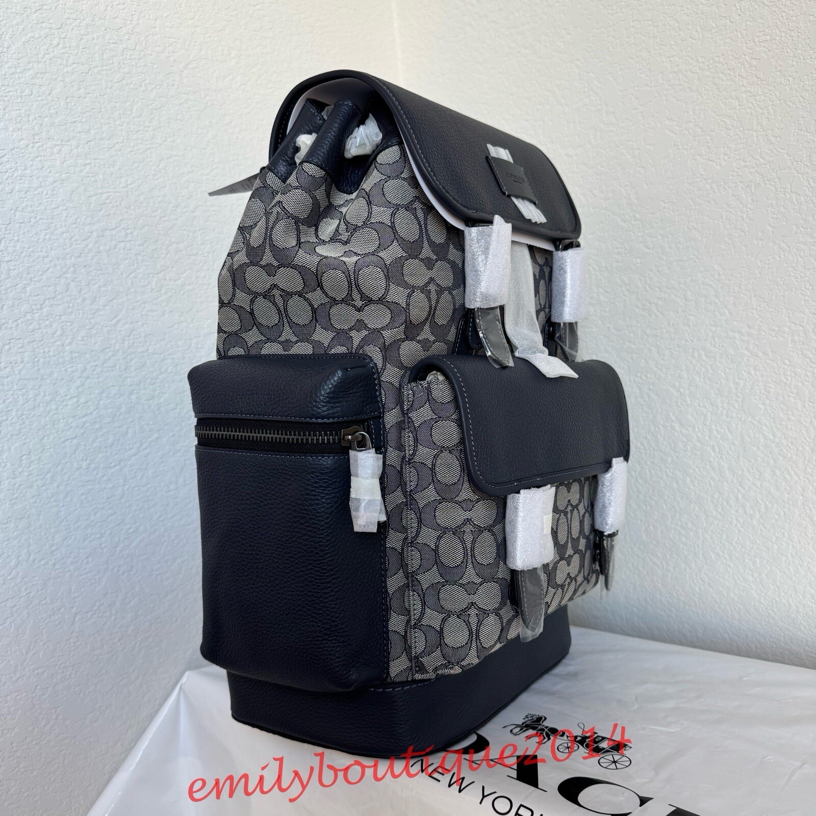 Coach CE523 Men’s Spring Backpack In Signature Jacquard Navy Midnight Blue Bag