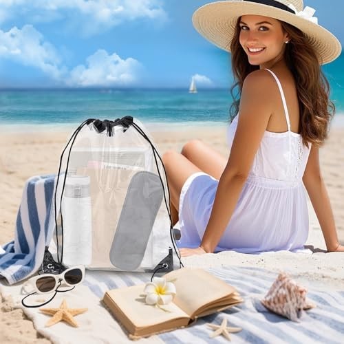 2 Pack Clear Drawstring Bags for Stadium Events,See Through Waterproof PVC